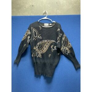 Expressly For Joyce Acrylic Knits Vintage Size XL Black Gold Paisley Metalic